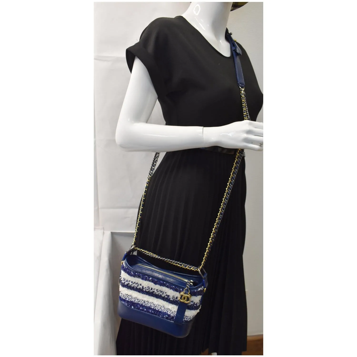 CHANEL Gabrielle Sequins Small Hobo Shoulder Bag Blue/White - 15% OFF