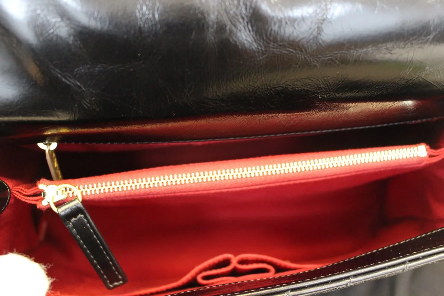 CHANEL Handle Bag Black Leather Quilted Lambskin Chevron Top
