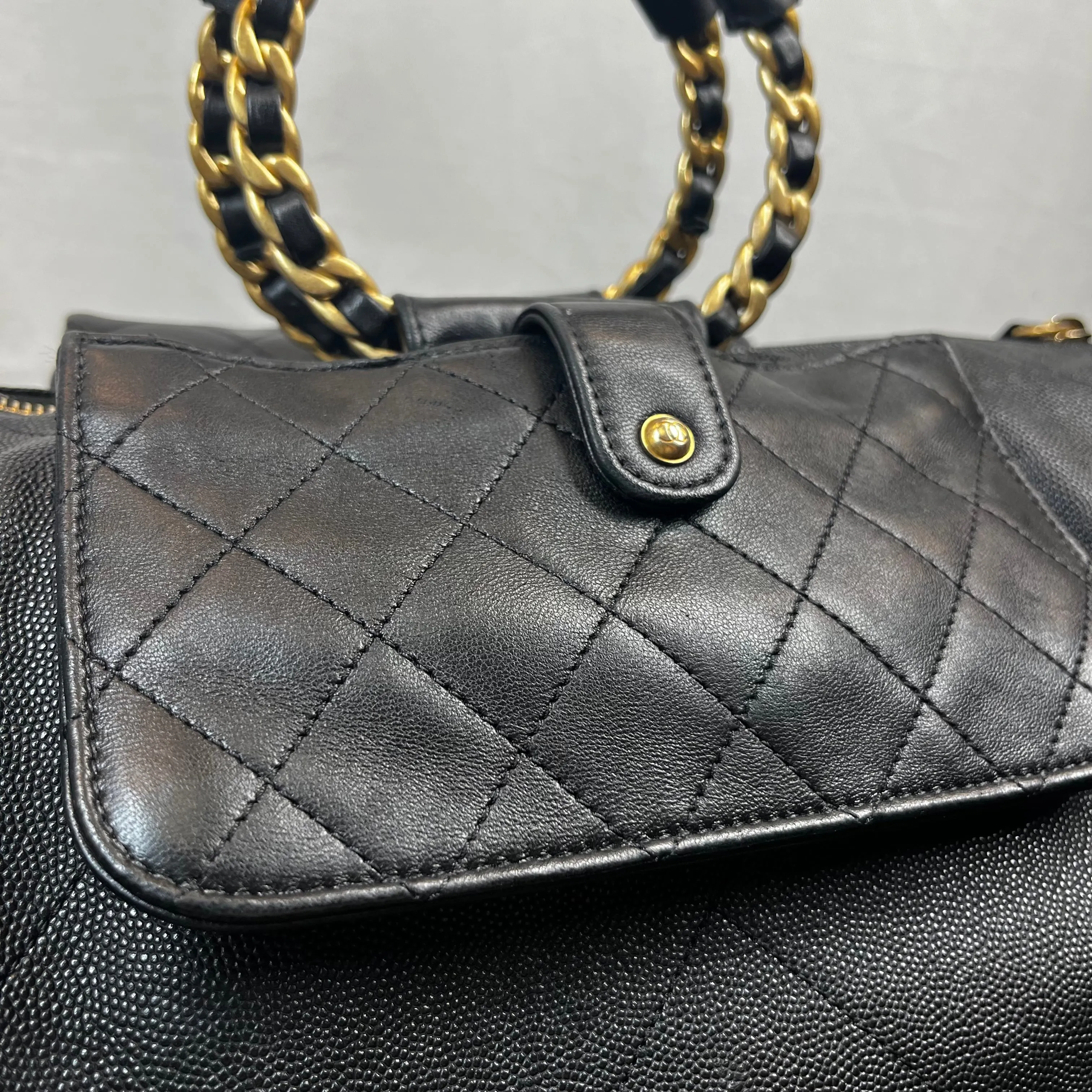 CHANEL In The Loop Black Caviar Lambskin Quilted Satchel