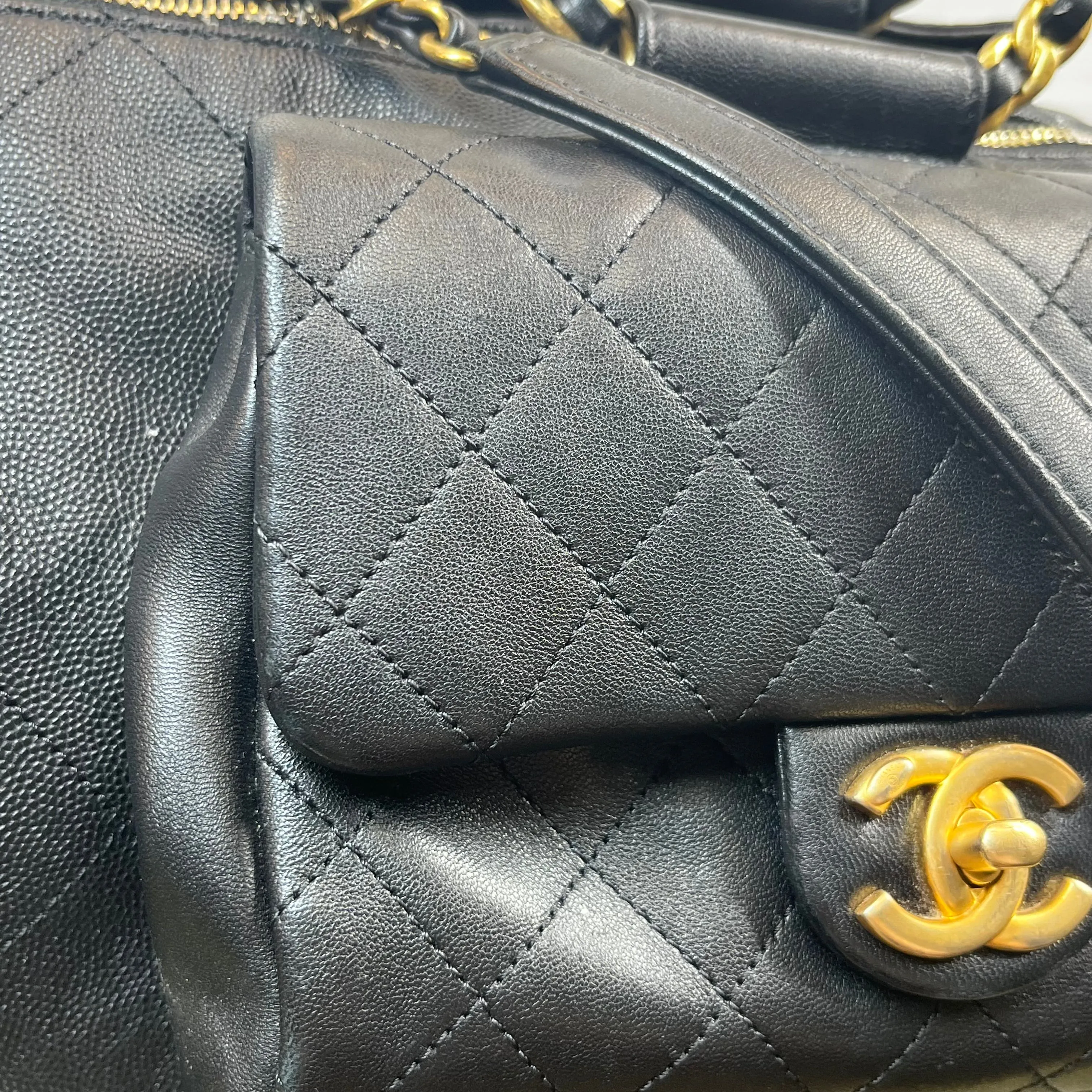CHANEL In The Loop Black Caviar Lambskin Quilted Satchel