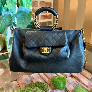 CHANEL In The Loop Black Caviar Lambskin Quilted Satchel