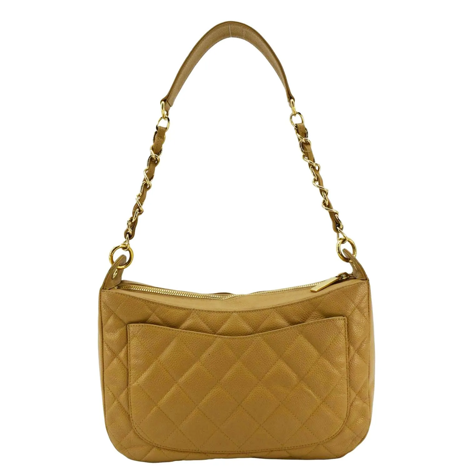 CHANEL Vintage Half Moon Quilted Caviar Leather Hobo Bag Dark Beige