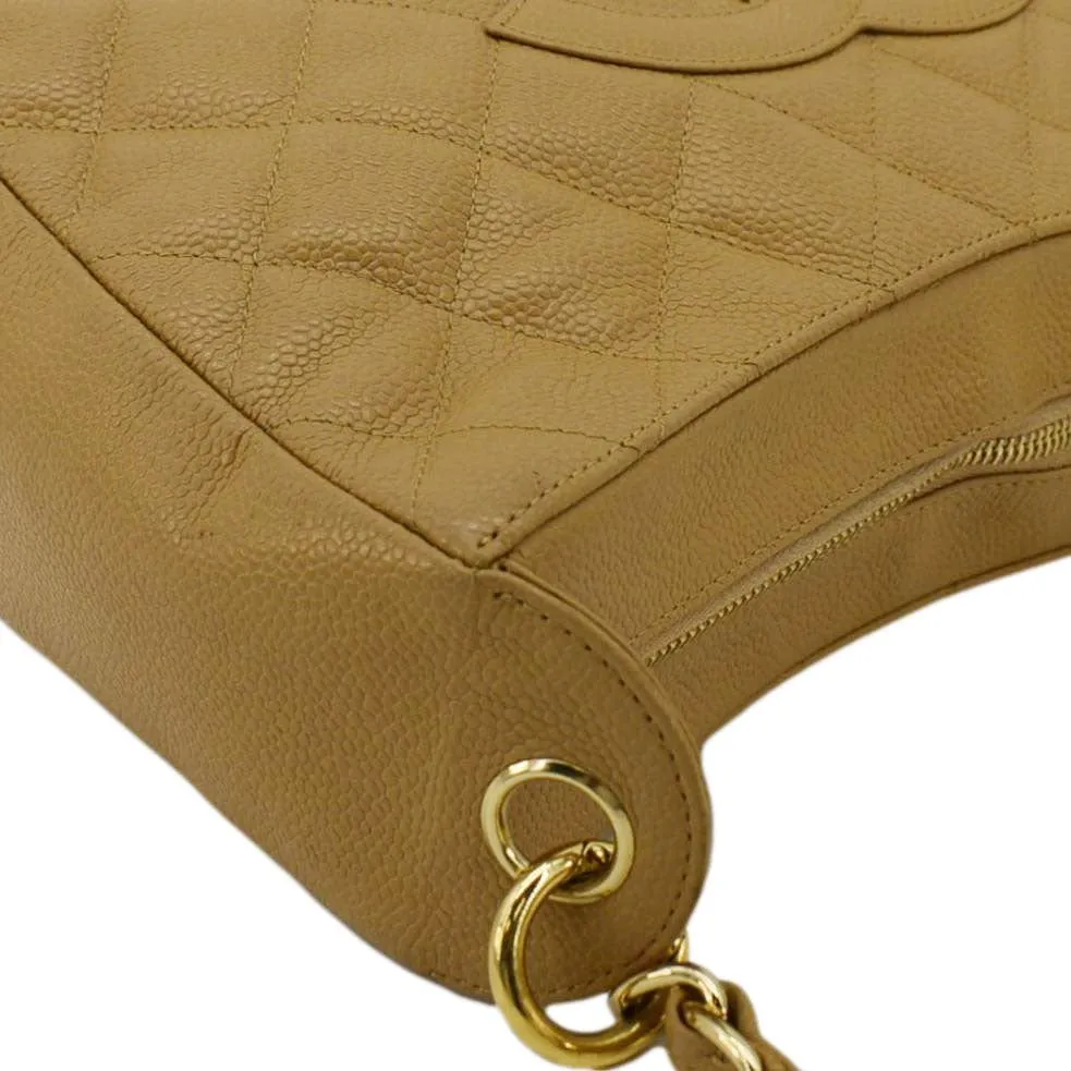 CHANEL Vintage Half Moon Quilted Caviar Leather Hobo Bag Dark Beige