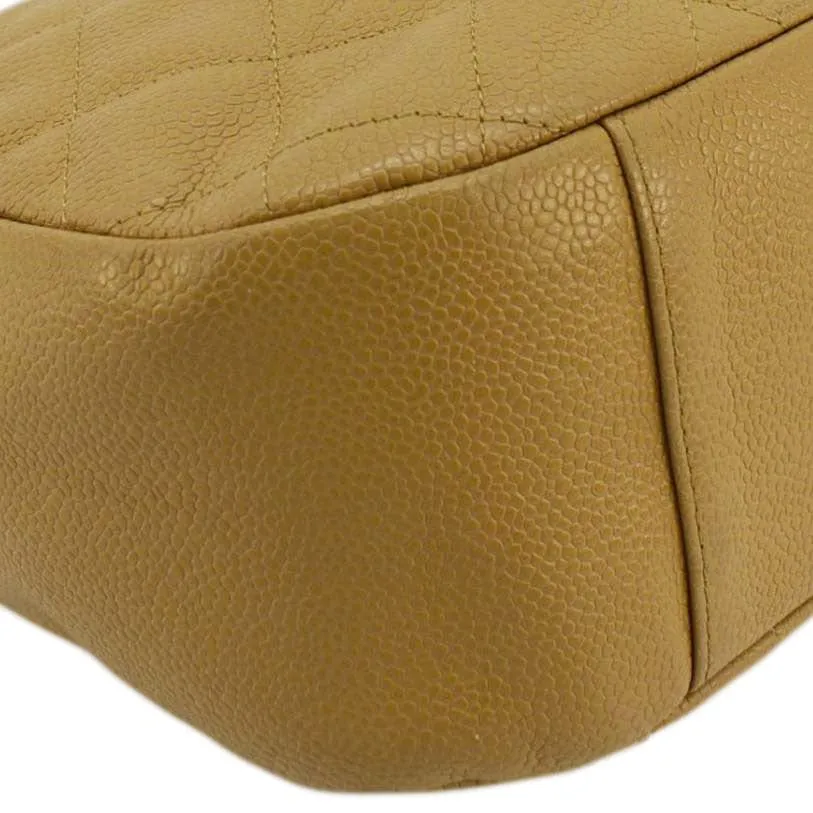 CHANEL Vintage Half Moon Quilted Caviar Leather Hobo Bag Dark Beige