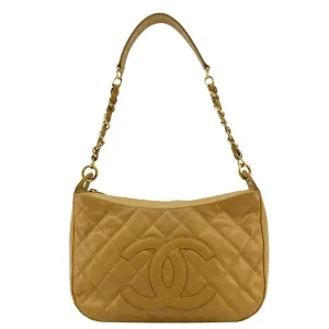 CHANEL Vintage Half Moon Quilted Caviar Leather Hobo Bag Dark Beige