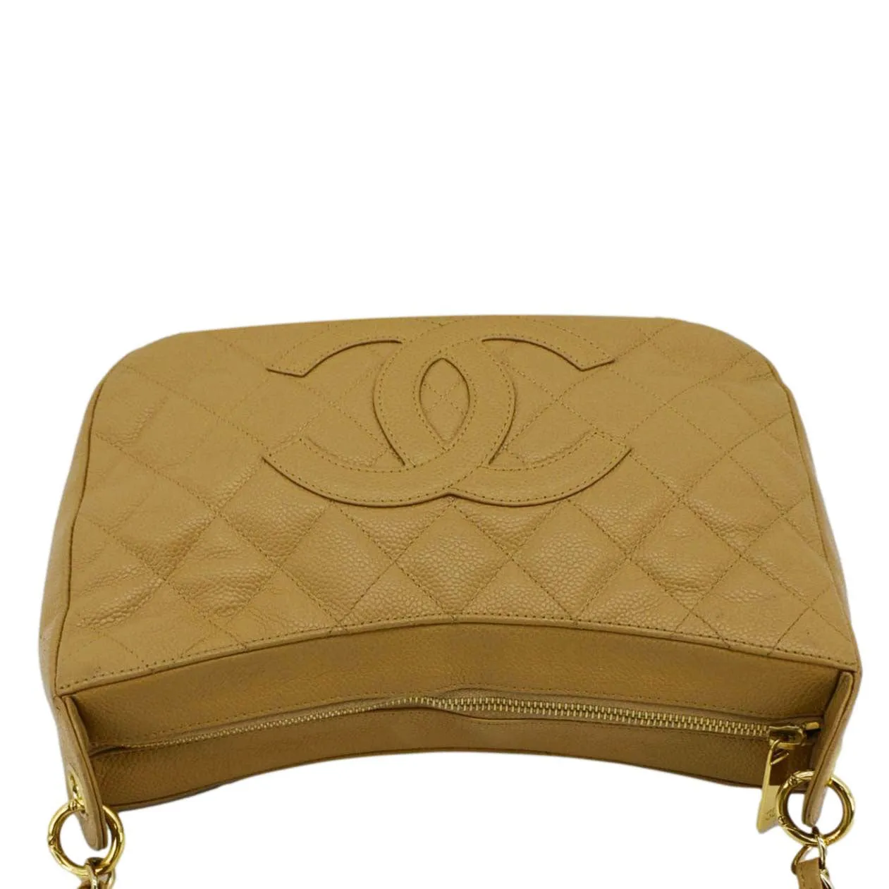 CHANEL Vintage Half Moon Quilted Caviar Leather Hobo Bag Dark Beige