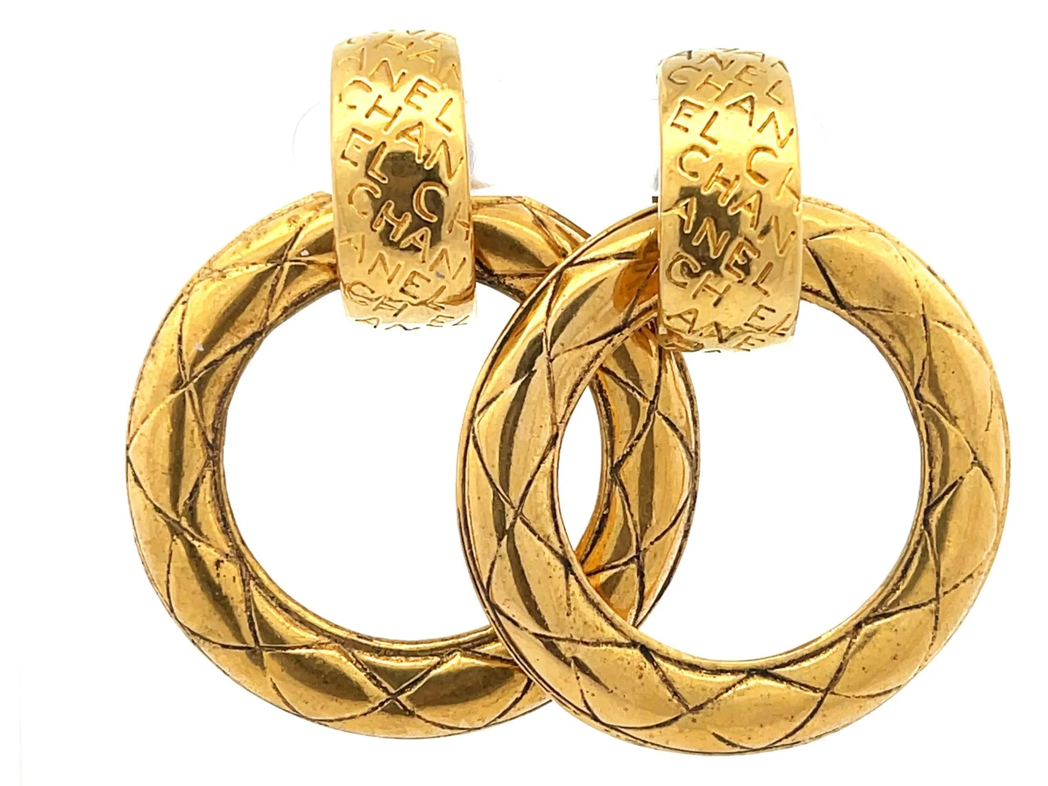 CHANEL Vintage Quilted Hoop Earrings
