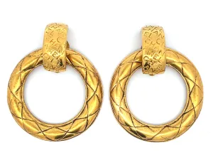 CHANEL Vintage Quilted Hoop Earrings