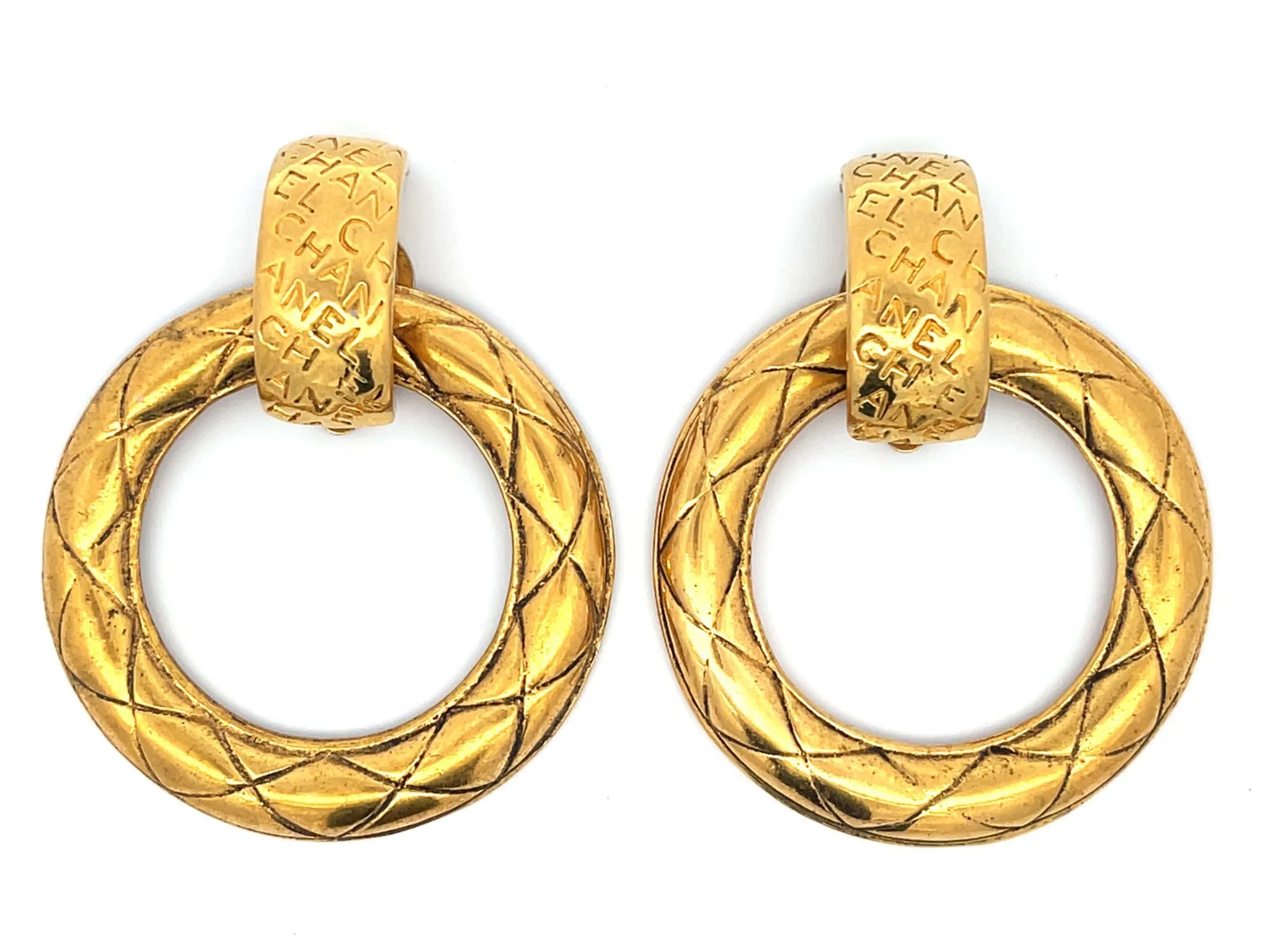 CHANEL Vintage Quilted Hoop Earrings