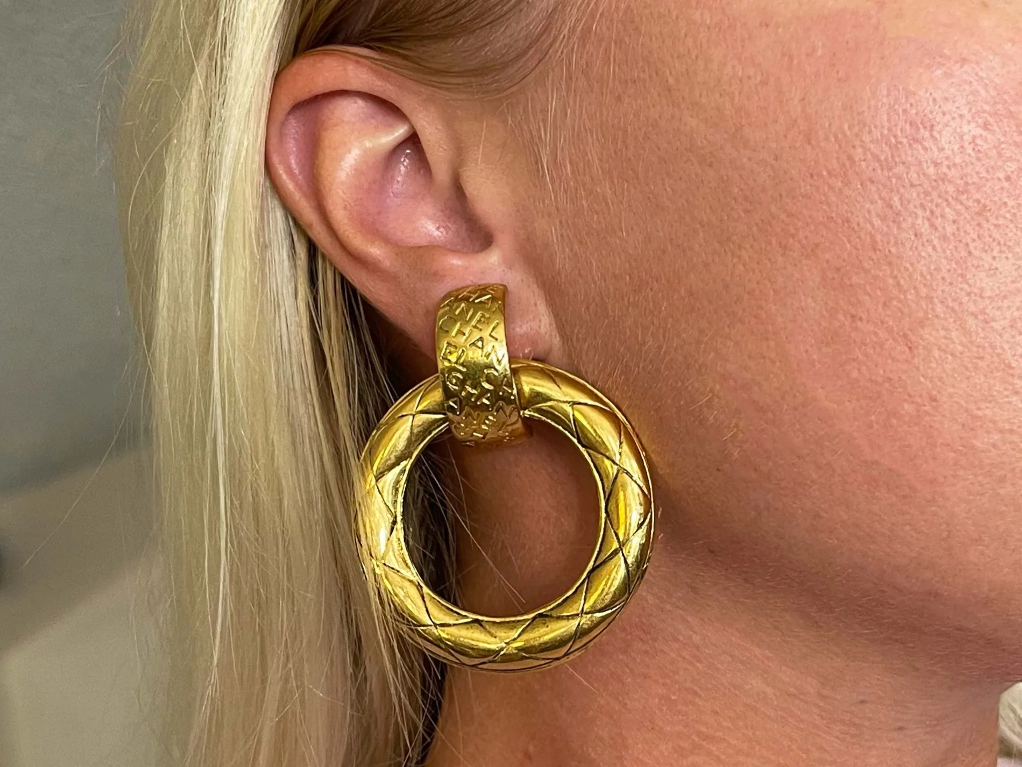 CHANEL Vintage Quilted Hoop Earrings