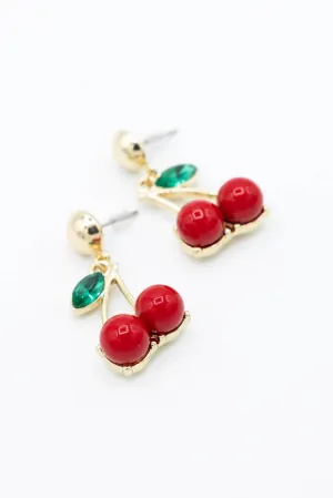Cherry Drop Earrings in Gold | CEB258-GDMRE