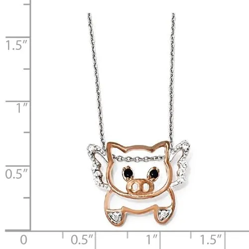 Cheryl M Sterling Silver Rose Gold Plated CZ Flying Pig 18" Necklace