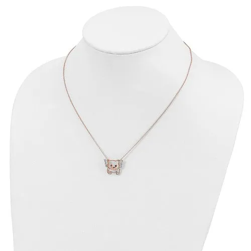 Cheryl M Sterling Silver Rose Gold Plated CZ Flying Pig 18" Necklace