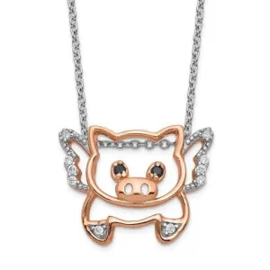 Cheryl M Sterling Silver Rose Gold Plated CZ Flying Pig 18" Necklace