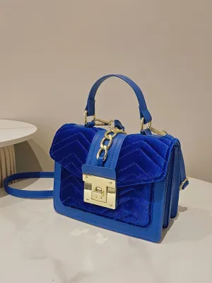 Chevron Quilted Chain Square Bag - Blue