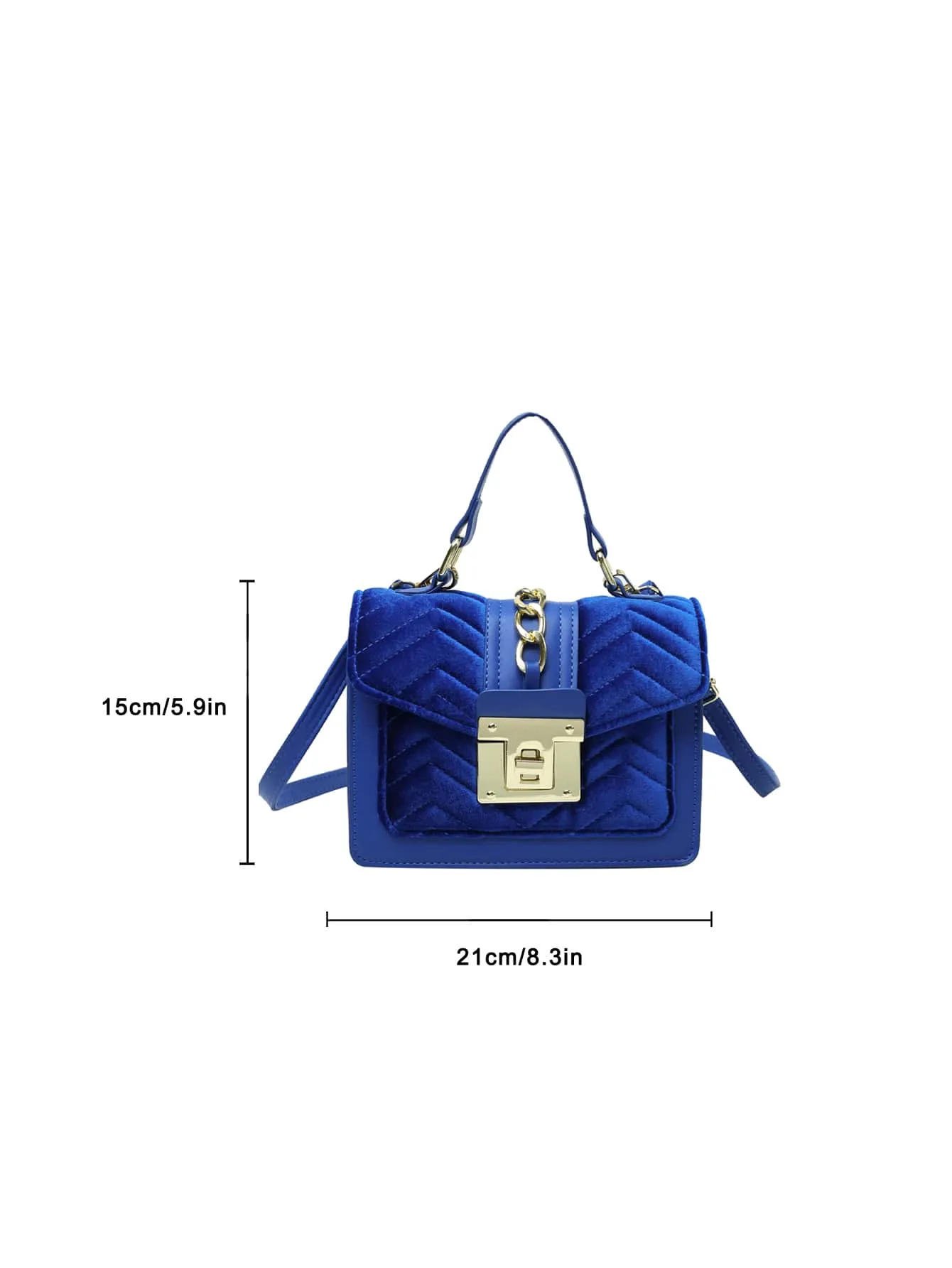 Chevron Quilted Chain Square Bag - Blue