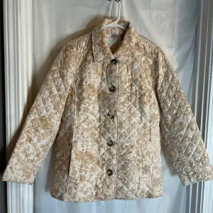 Chicos Lace Print Lightweight Quilted Jacket Womens Size XL Tan Button Down‎ NWT