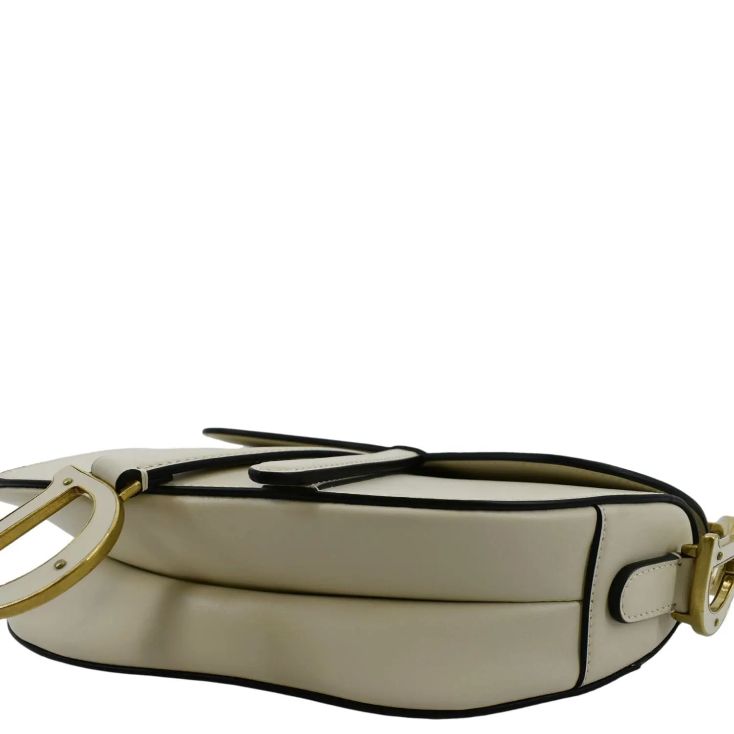 CHRISTIAN DIOR Saddle Smooth Calfskin Leather Satchel Shoulder Bag Dusty Ivory