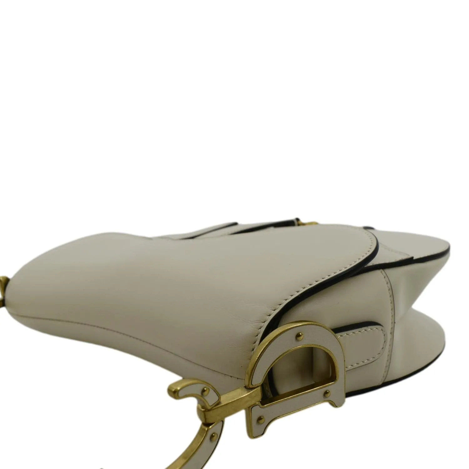 CHRISTIAN DIOR Saddle Smooth Calfskin Leather Satchel Shoulder Bag Dusty Ivory