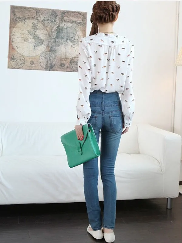 Clearance - puppy v-neck chiffon shirt
