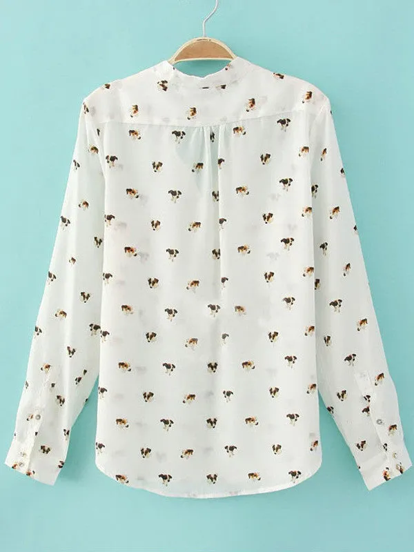 Clearance - puppy v-neck chiffon shirt