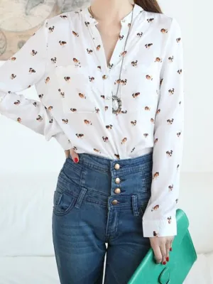 Clearance - puppy v-neck chiffon shirt