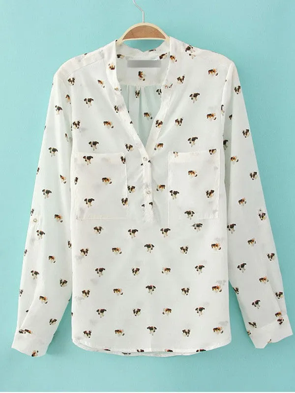 Clearance - puppy v-neck chiffon shirt