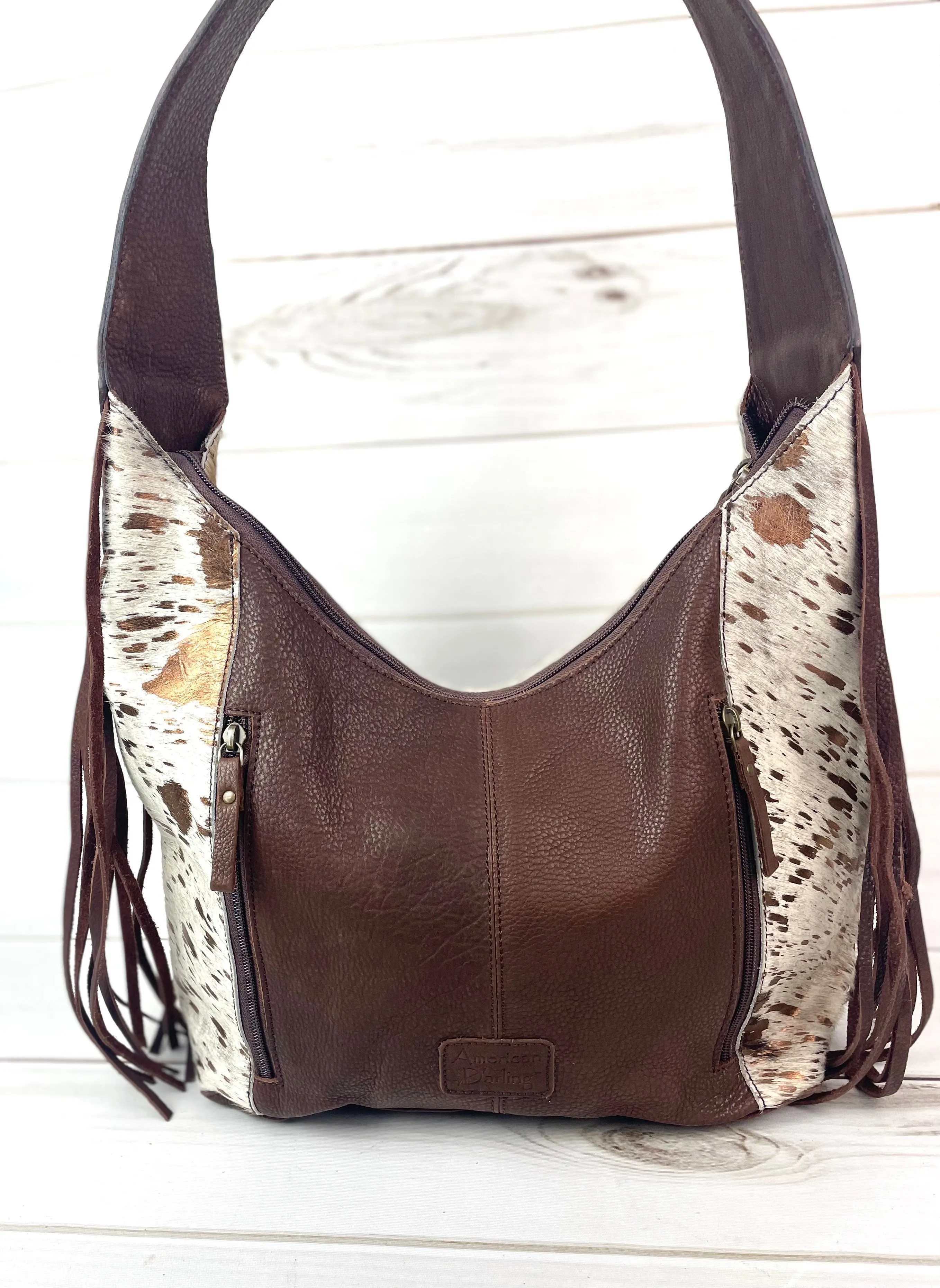 Copper Splatter on Hide Hobo Fringe Handbag