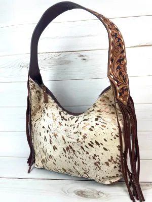 Copper Splatter on Hide Hobo Fringe Handbag