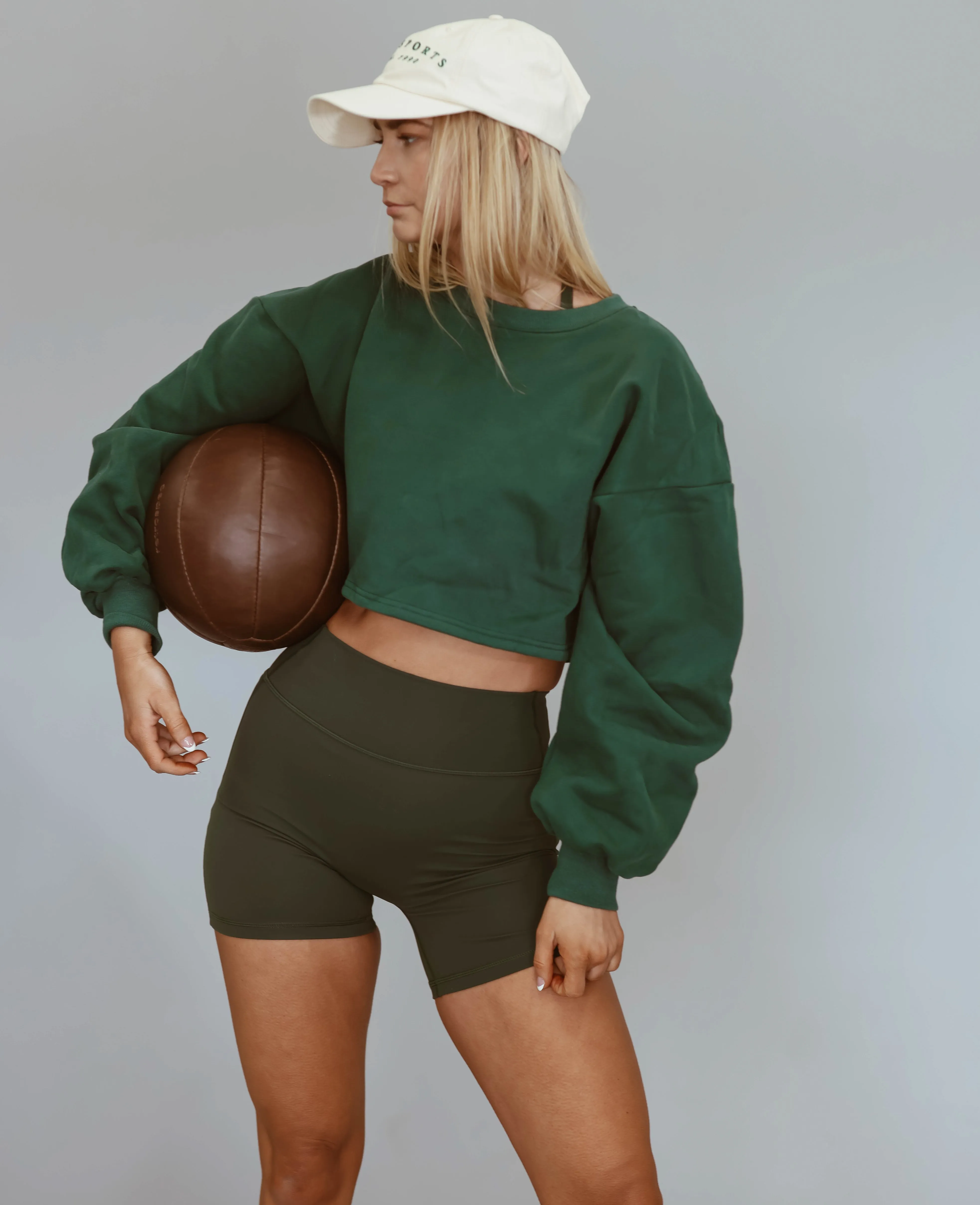 Cropped Fleece Sweatshirt - Duffel Green