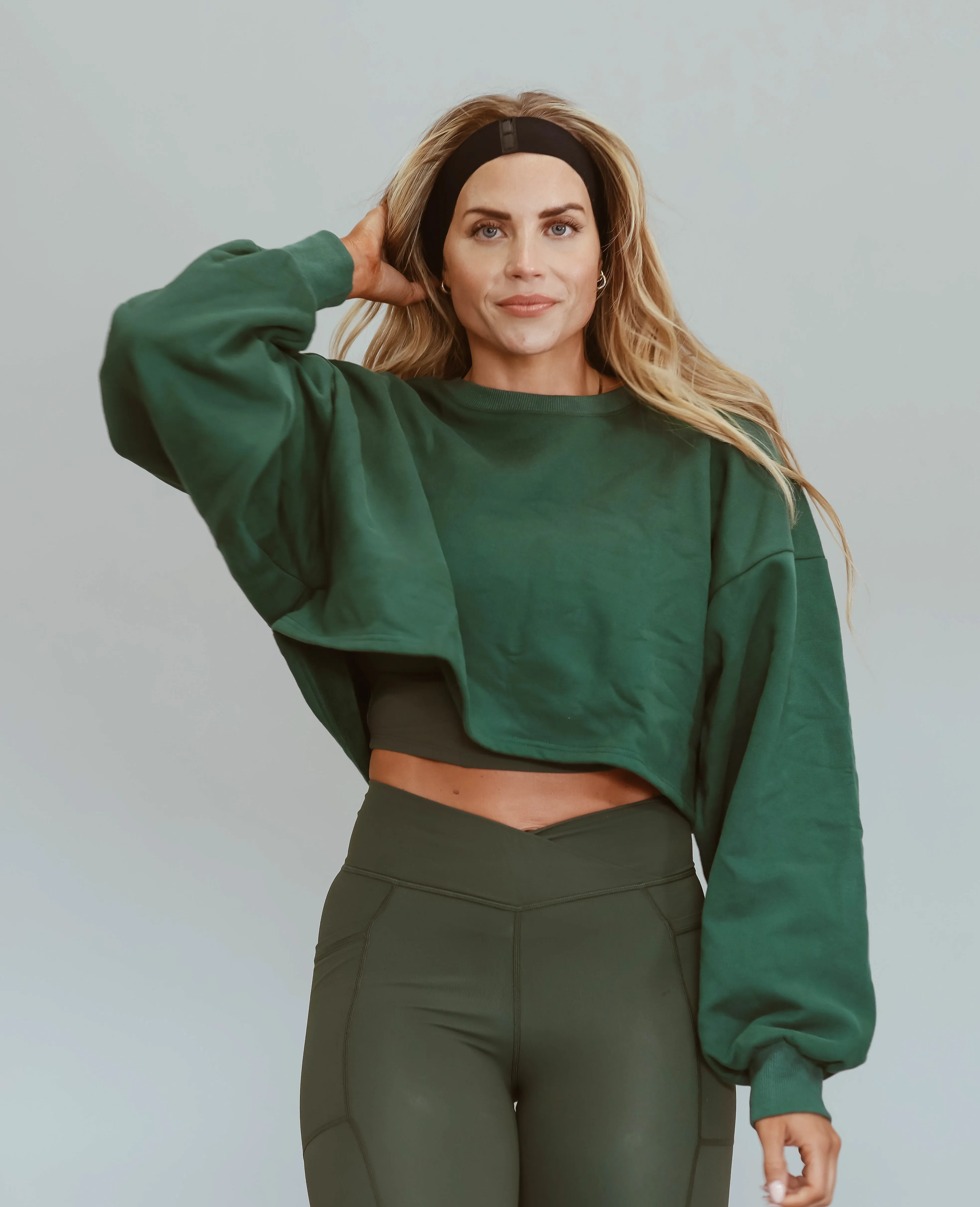 Cropped Fleece Sweatshirt - Duffel Green