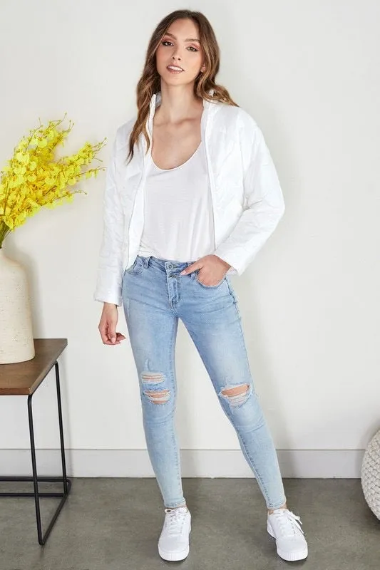 Cropped quilted white jacket