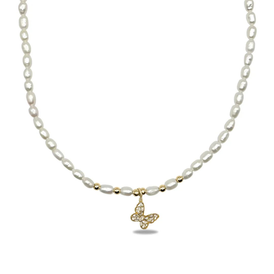Dainty Freshwater Pearl Necklace with Trendy Charm