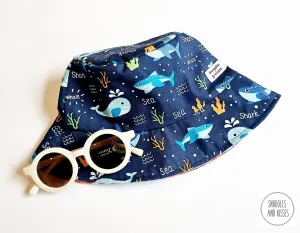 Deep Blue Sea Print Reversible Sunhat-Bucket Style