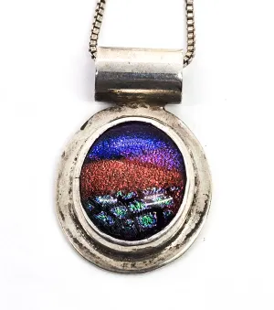 Dichroic glass fused handcrafted rainbow sterling silver vintage necklace