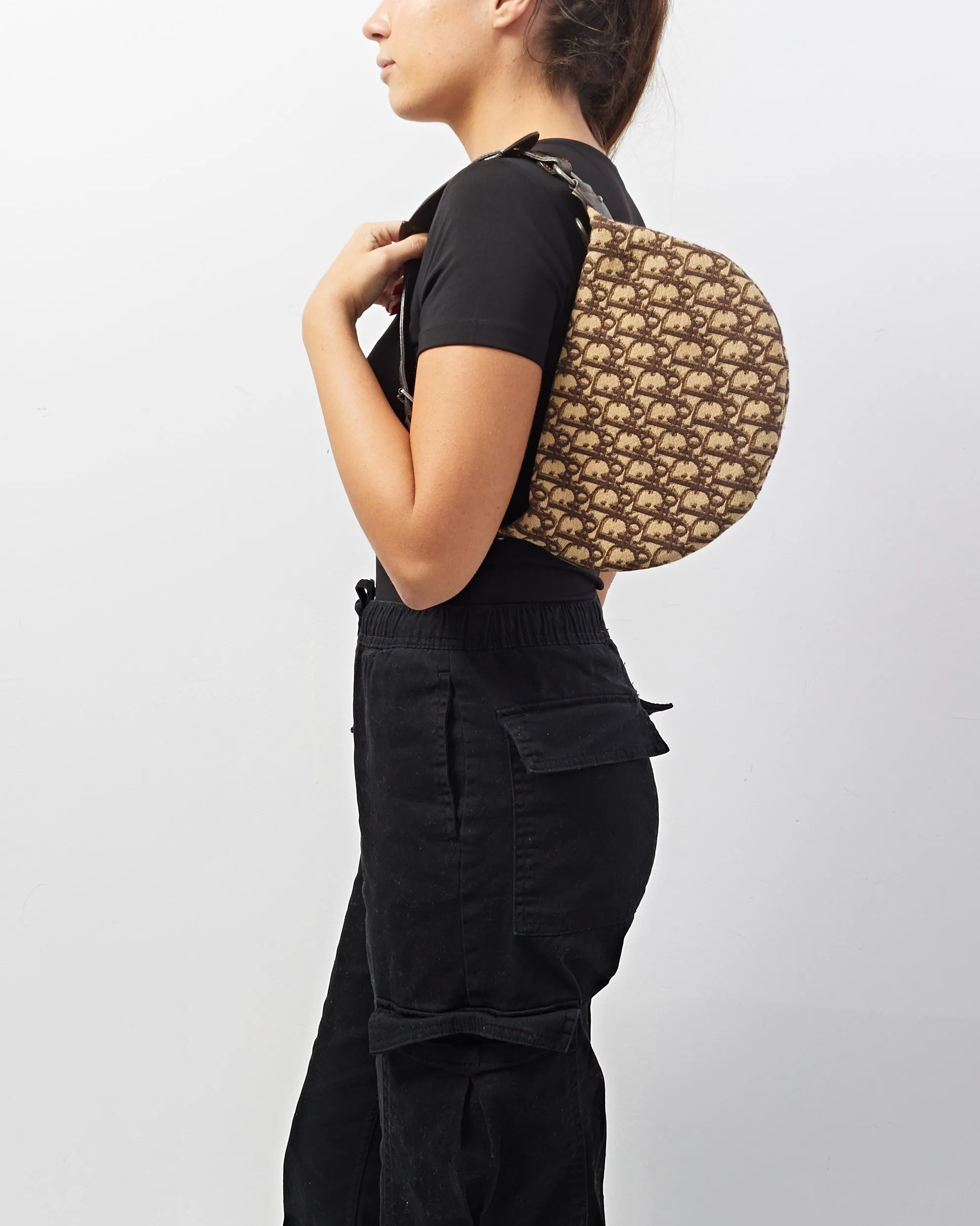 Dior Brown Monogram Oblique Canvas Buckle Hobo Bag