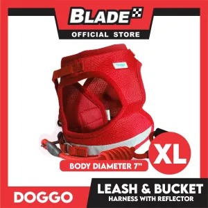 Doggo Leash and Bucket Harness with Reflector Extra Large (Red) Perfect Set for Your Dog