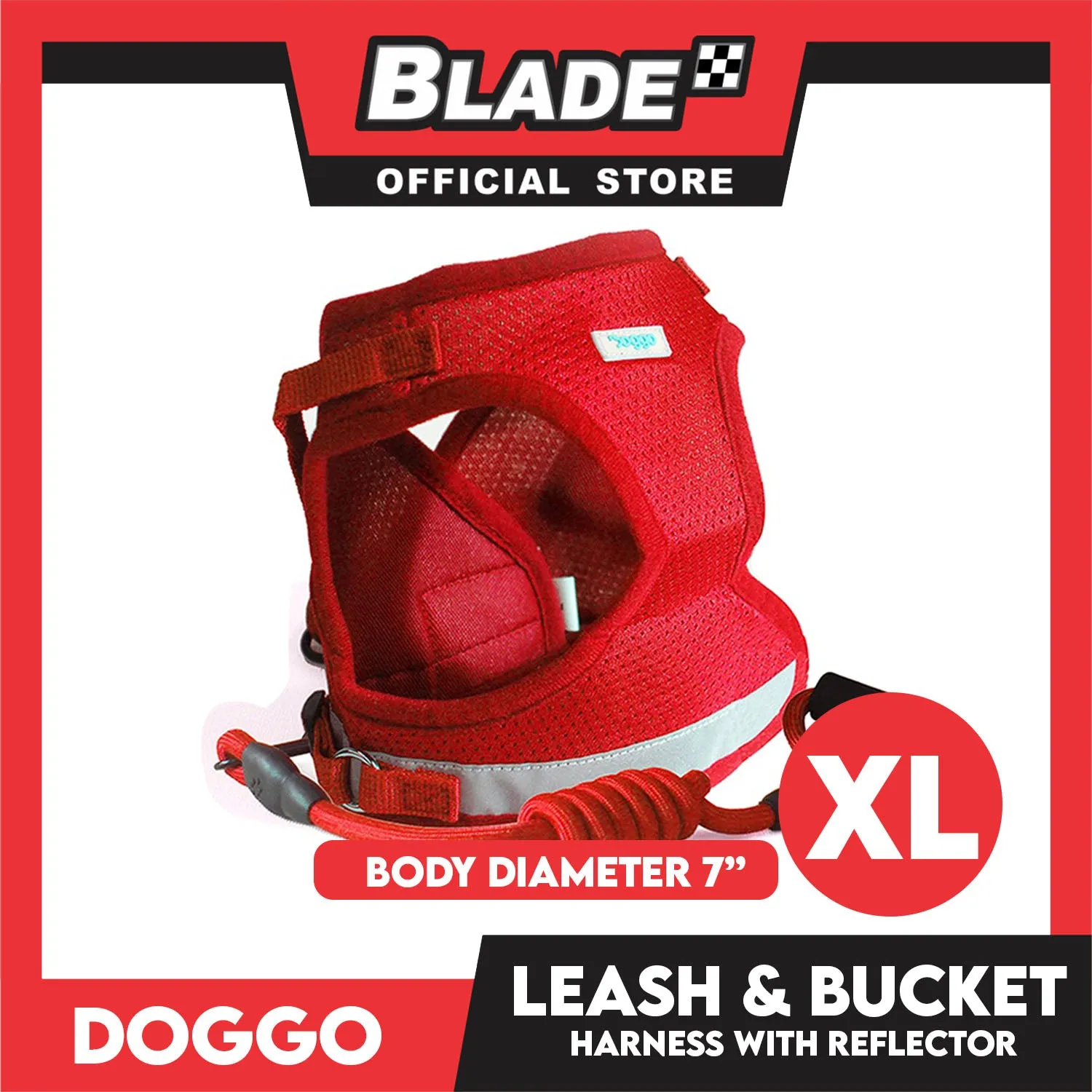 Doggo Leash and Bucket Harness with Reflector Extra Large (Red) Perfect Set for Your Dog