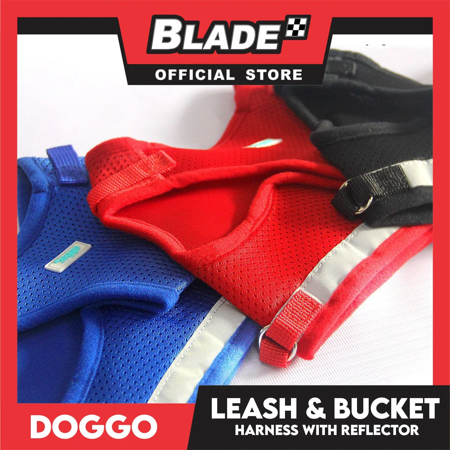 Doggo Leash and Bucket Harness with Reflector Extra Large (Red) Perfect Set for Your Dog