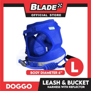 Doggo Leash and Bucket Harness with Reflector Large (Blue) Perfect Set for Your Dog