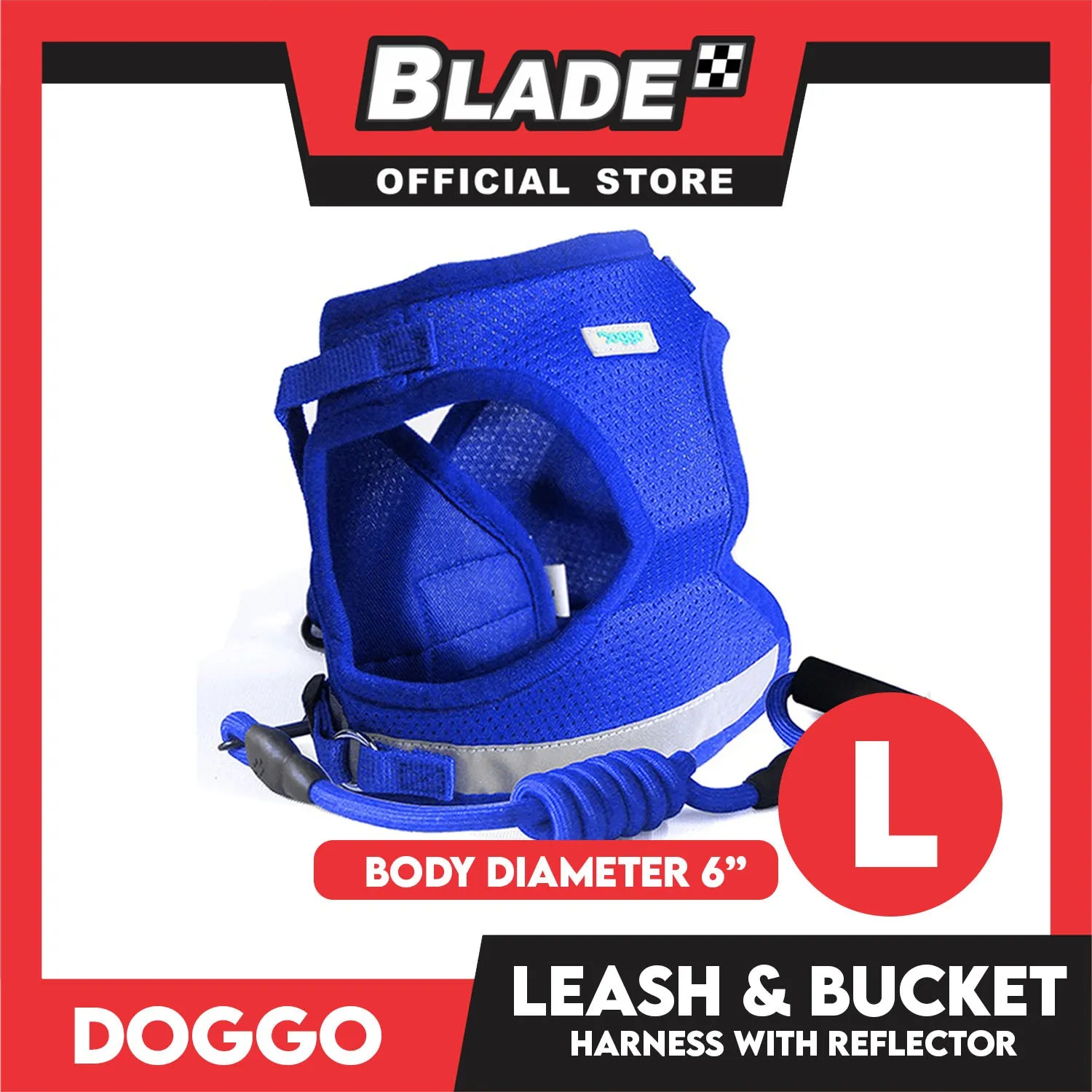 Doggo Leash and Bucket Harness with Reflector Large (Blue) Perfect Set for Your Dog