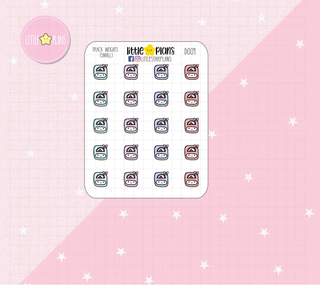 Doodle Small Cute Kawaii Pastel Weight Scale Reminder Tracker Planner Stickers