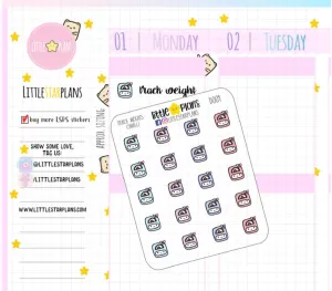 Doodle Small Cute Kawaii Pastel Weight Scale Reminder Tracker Planner Stickers