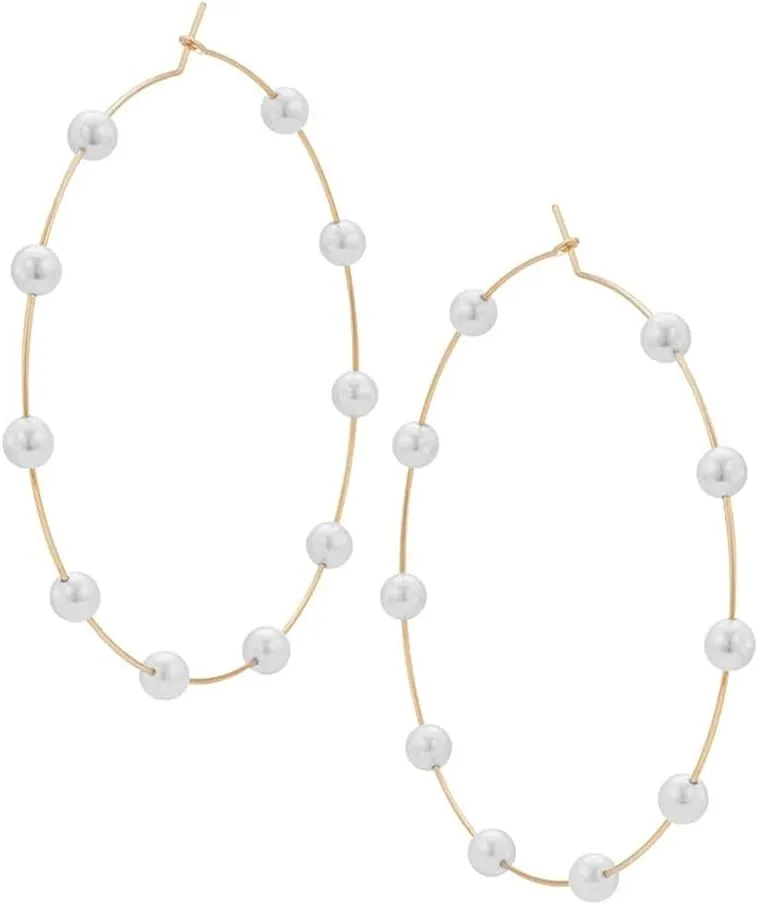 Doubnine Large Hoops Super Huge Circle Pearls Earrings Thin Dangle Gold Silver Elegant Wedding Women Accessories Jewelry Gift for Her