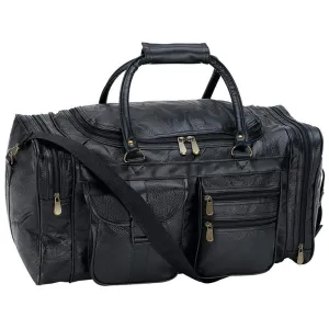 Duffel Bag Black Leather Tote 21" Pebble Grain Gym Carry On Mens Luggage