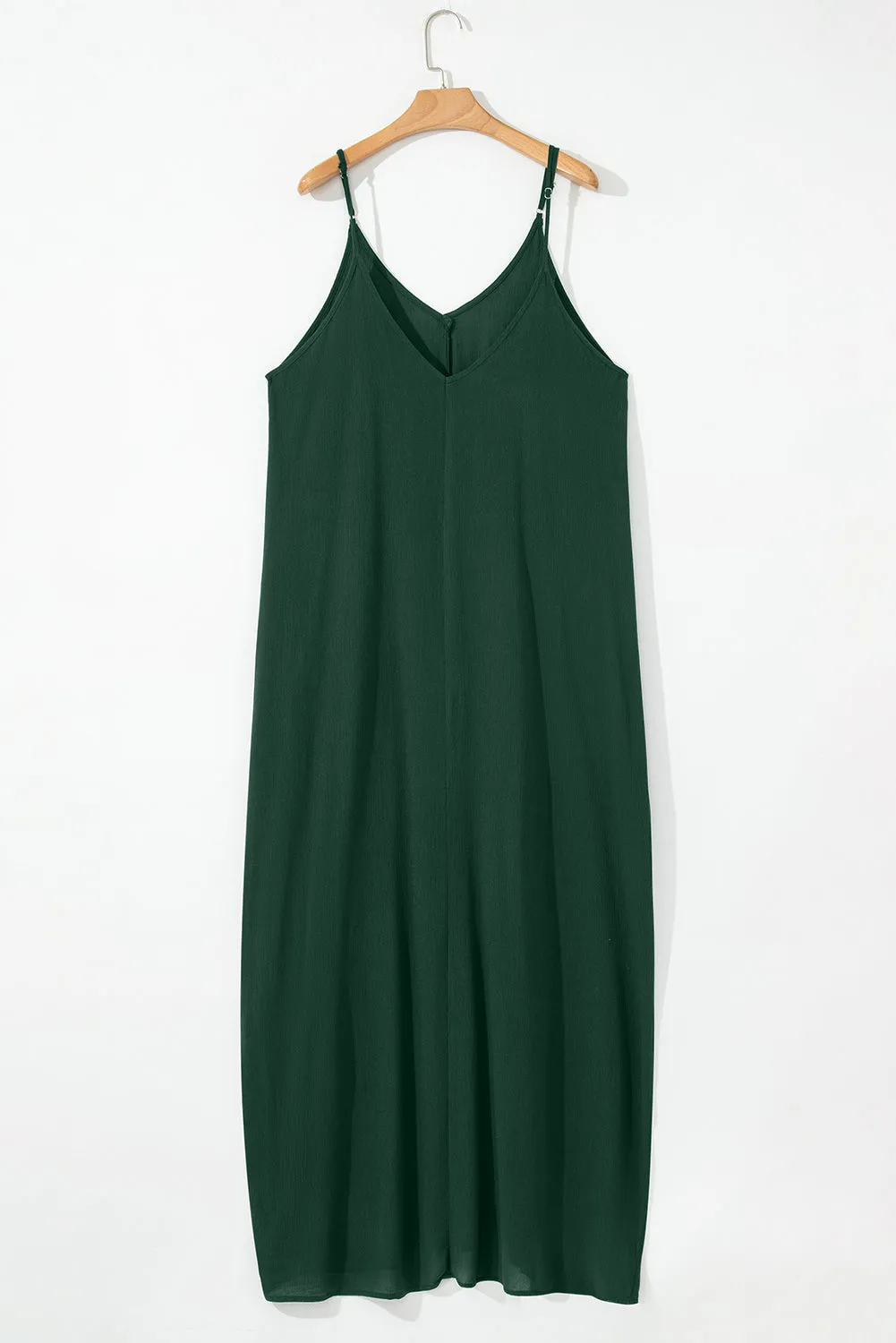 Duffel Green Spaghetti Straps Pocketed Slouchy Maxi Dress