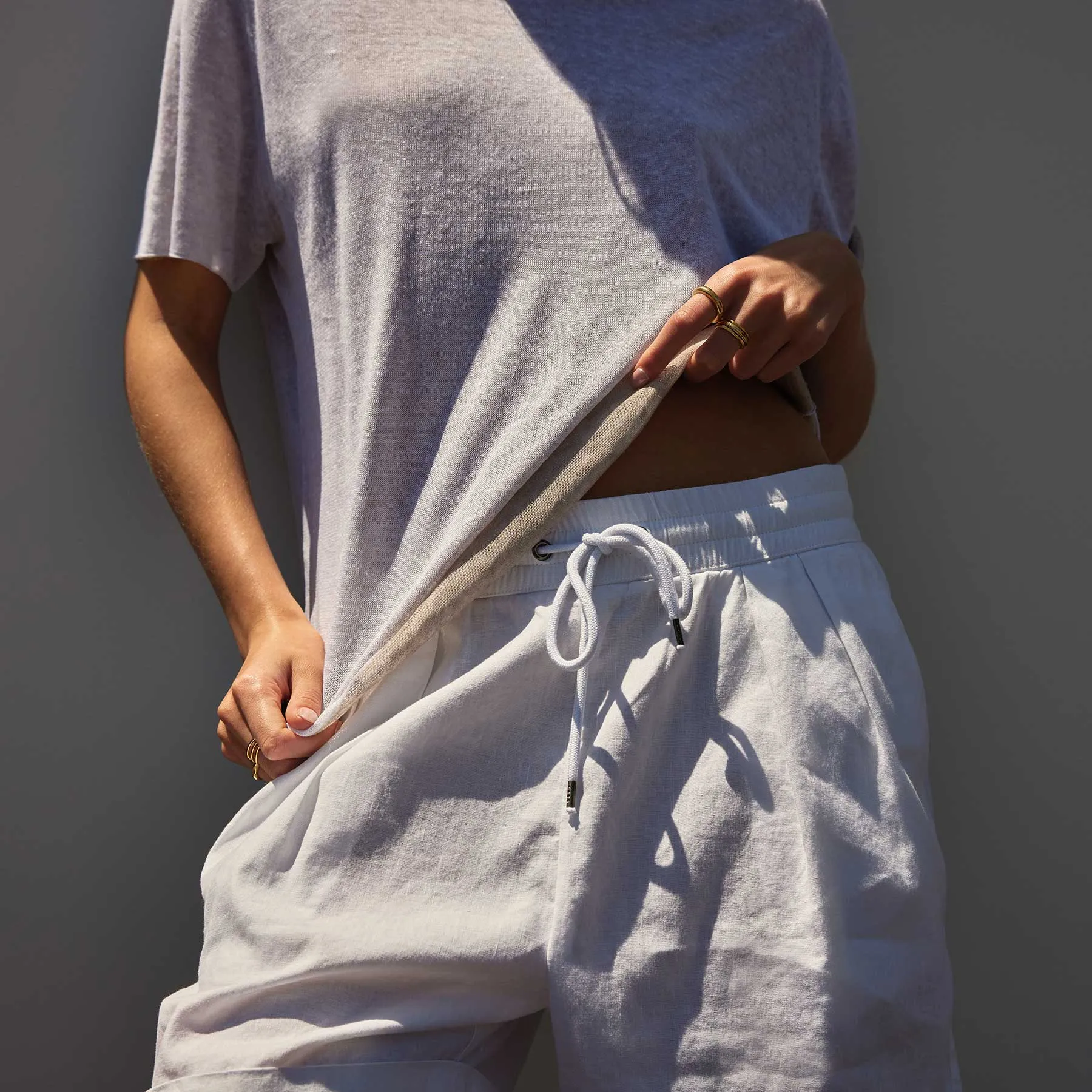 Dunes Linen Crew - White/Natural