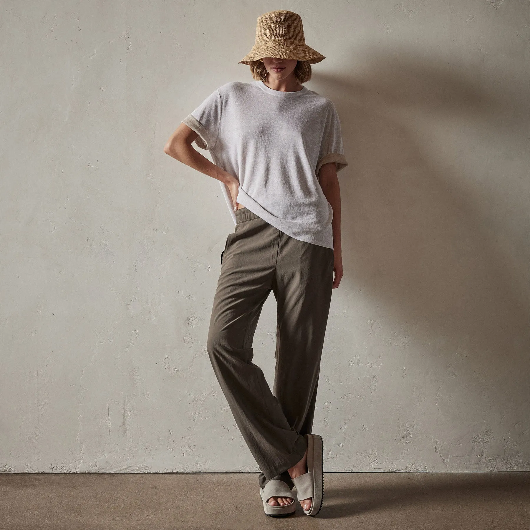 Dunes Linen Crew - White/Natural