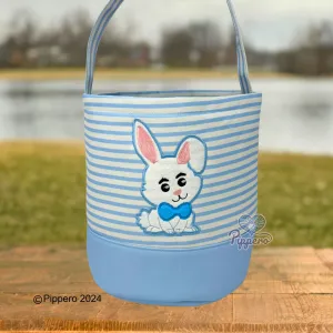 Easter Basket Bucket with Adorable Custom Pippero Design Bunny Cross Lamb Chick Egg Appliqué Characters Gift for Boy Gift for Girl