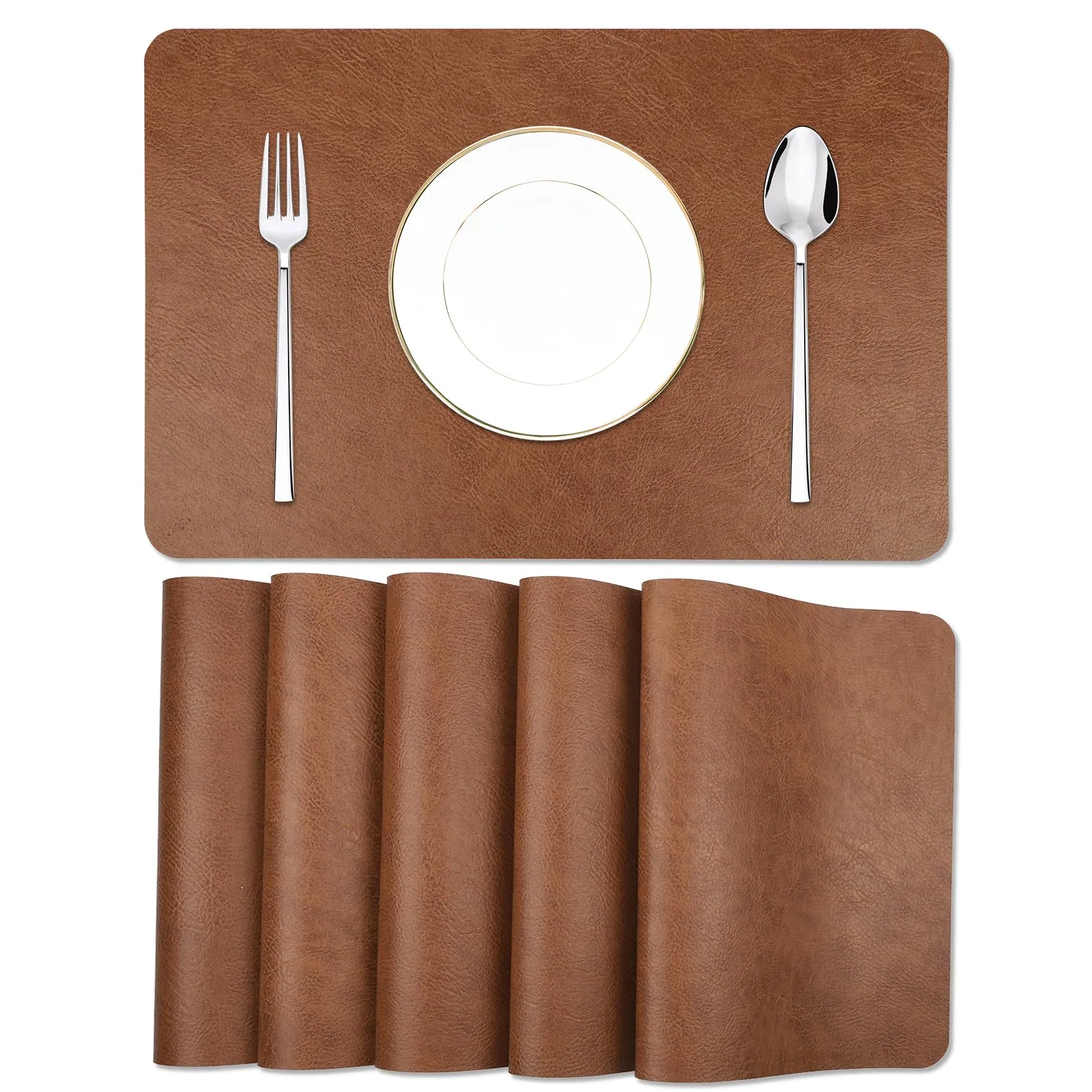 EDanle Cowhide Pattern Faux Leather Placemats Set of 6, Heat Resistant Non-Slip